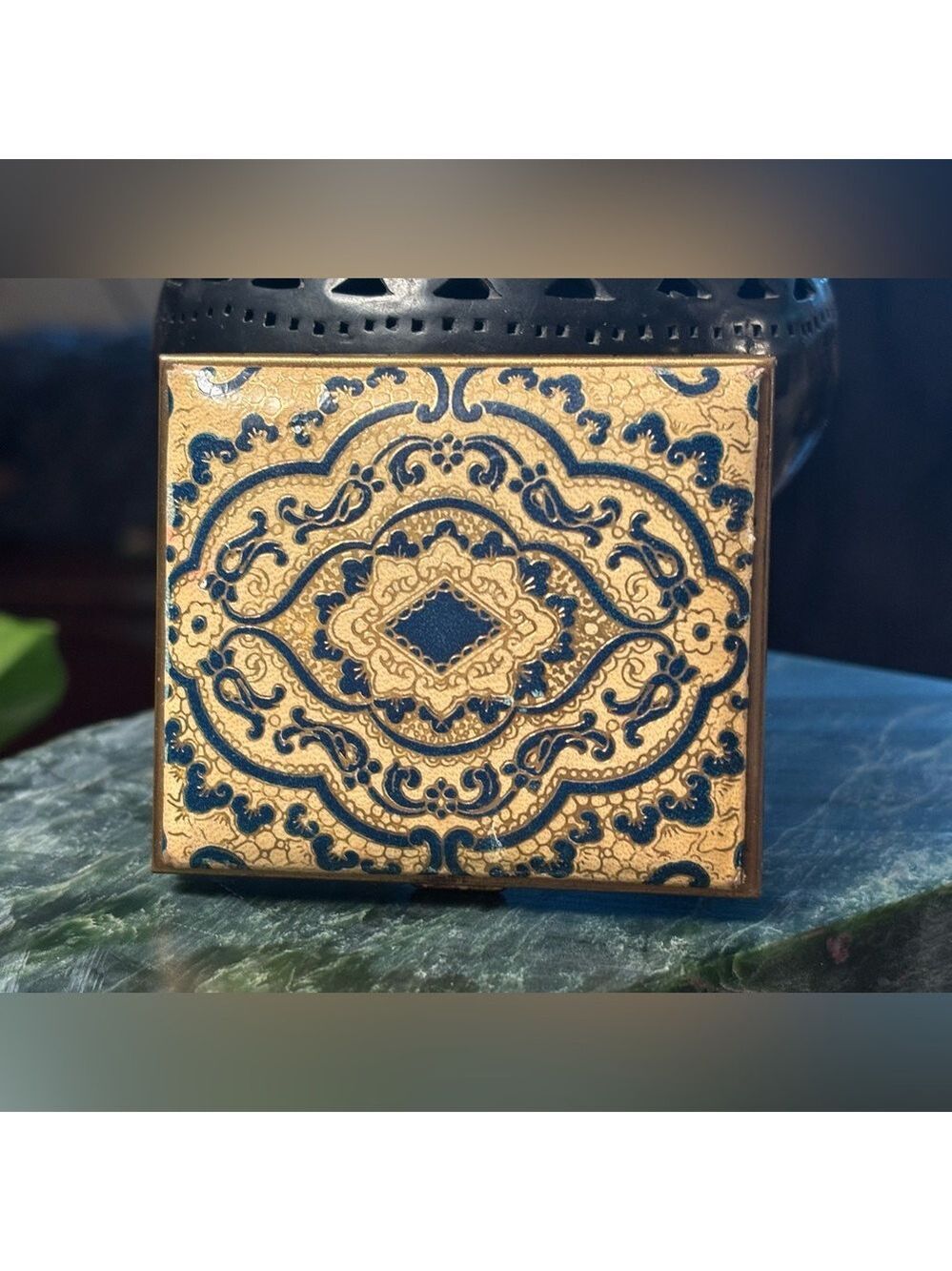 Vintage Rare KIGU Of London Compact • Mid Century Gold Blue Powder Case